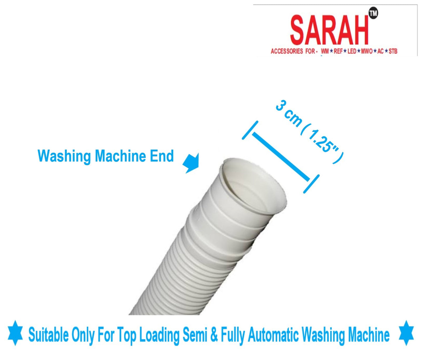 SARAH ® - 1.3 Meter, Premium, Heavy Duty, Flexible, Universal type Top Loading Semi & Fully Automatic Washing Machine Drain Hose Pipe. Suitable for all major brands.