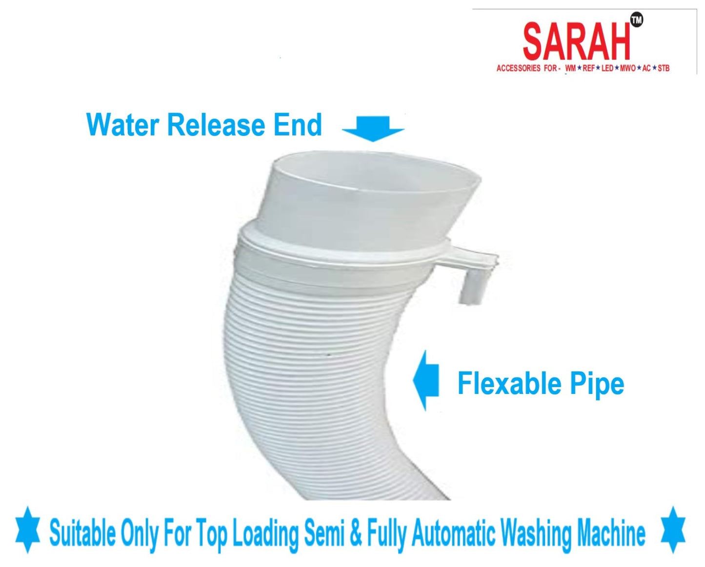 SARAH ® - 1.3 Meter, Premium, Heavy Duty, Flexible, Universal type Top Loading Semi & Fully Automatic Washing Machine Drain Hose Pipe. Suitable for all major brands.